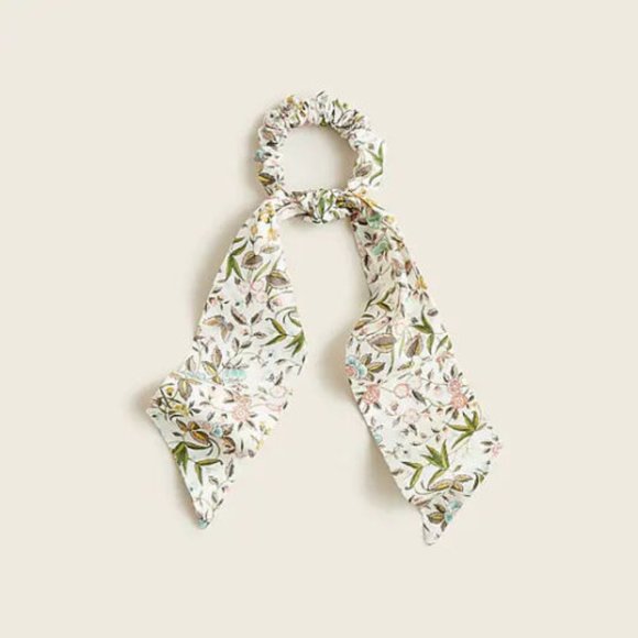 J Crew Liberty London Twilly Scrunchie - White Multi Floral & Butterfly Ivory - Picture 1 of 6